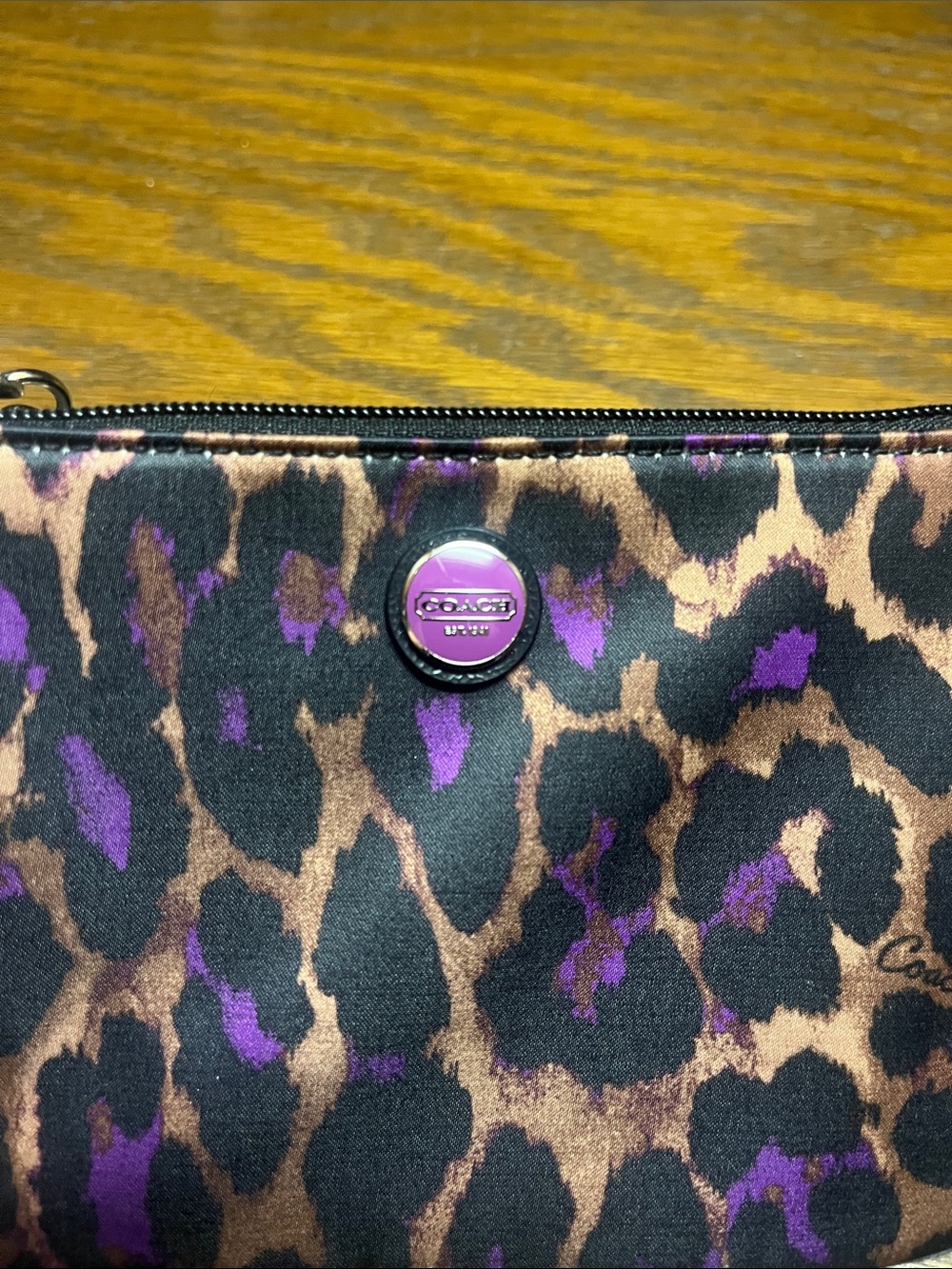 Coach Purple, Black and Brown Leopard Print Wristlet - Picture 7 of 14